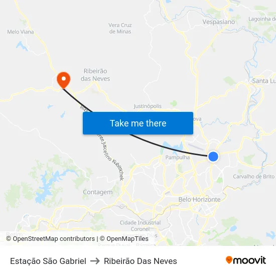 Estação São Gabriel to Ribeirão Das Neves map