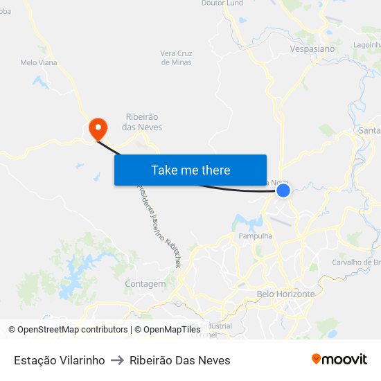 Estação Vilarinho to Ribeirão Das Neves map