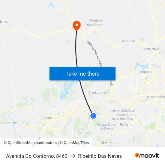 Avenida Do Contorno, 8463 to Ribeirão Das Neves map