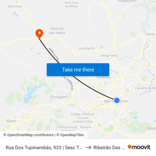 Rua Dos Tupinambás, 933 | Sesc Tupinambás 1 to Ribeirão Das Neves map