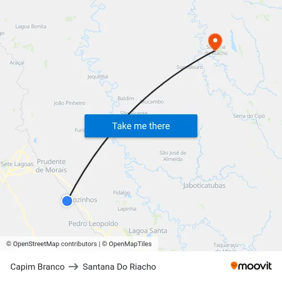 Capim Branco to Santana Do Riacho map