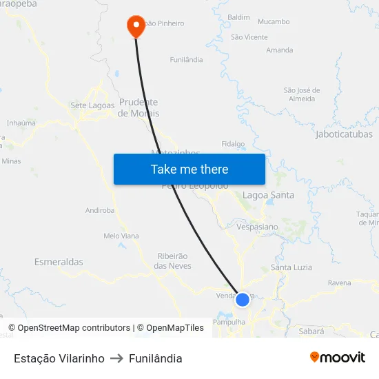 Estação Vilarinho to Funilândia map