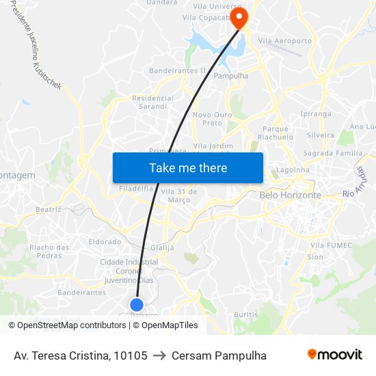 Av. Teresa Cristina, 10105 to Cersam Pampulha map