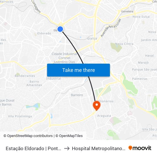 Estação Eldorado | Ponto 2 - Sentido Bairro to Hospital Metropolitano Dr Célio De Castro map