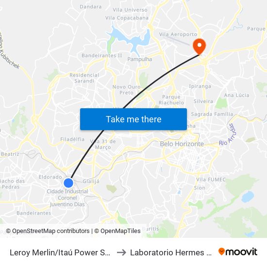 Leroy Merlin/Itaú Power Shopping to Laboratorio Hermes Pardini map