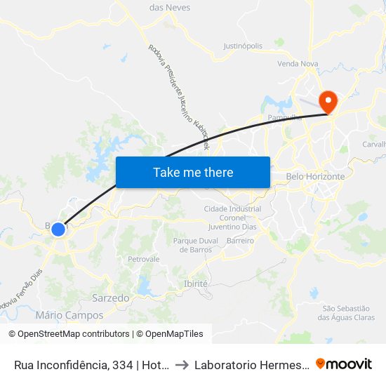 Rua Inconfidência, 334 | Hotel Abba A to Laboratorio Hermes Pardini map