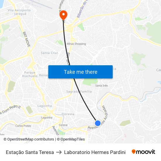 Estação Santa Teresa to Laboratorio Hermes Pardini map