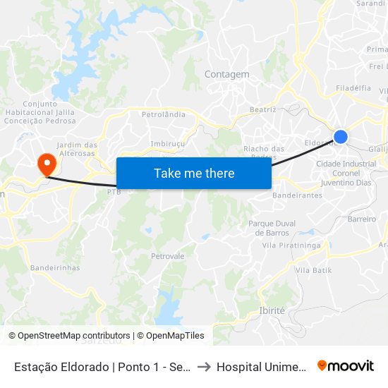 Estação Eldorado | Ponto 1 - Sentido Bairro to Hospital Unimed Betim map