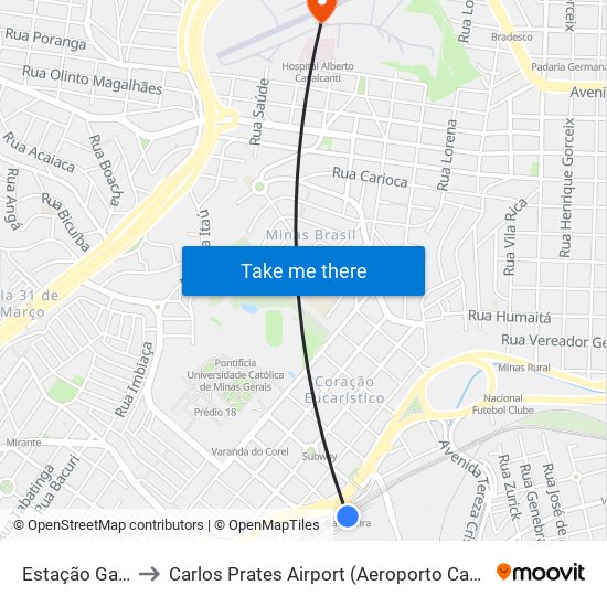 Estação Gameleira to Carlos Prates Airport (Aeroporto Carlos Prates (SBPR)) map