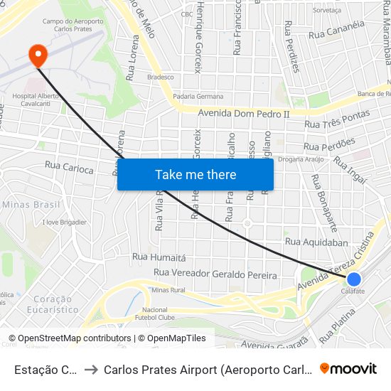 Estação Calafate to Carlos Prates Airport (Aeroporto Carlos Prates (SBPR)) map