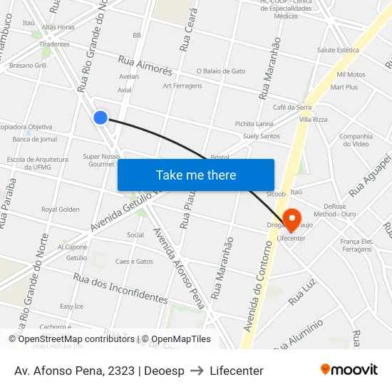 Av. Afonso Pena, 2323 | Deoesp to Lifecenter map