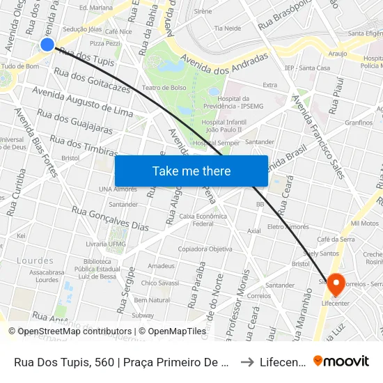 Rua Dos Tupis, 560 | Praça Primeiro De Maio 2 to Lifecenter map
