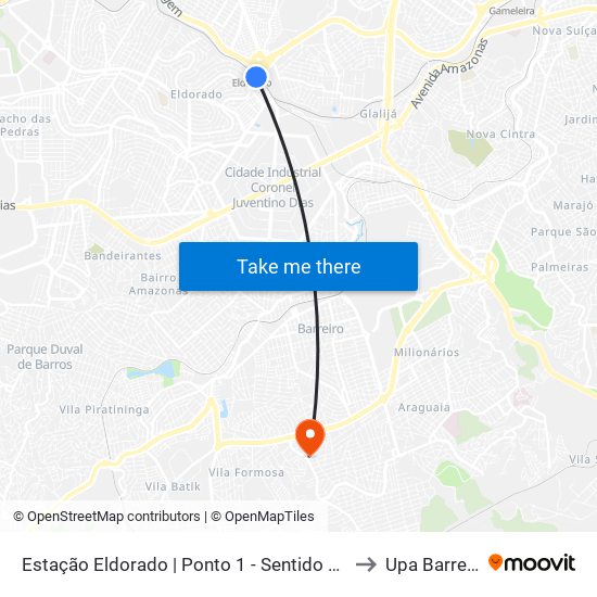 Estação Eldorado | Ponto 1 - Sentido Bairro to Upa Barreiro map