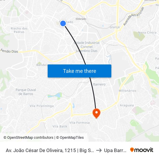 Av. João César De Oliveira, 1215 | Big Shopping to Upa Barreiro map