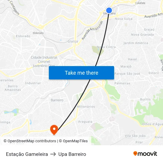 Estação Gameleira to Upa Barreiro map