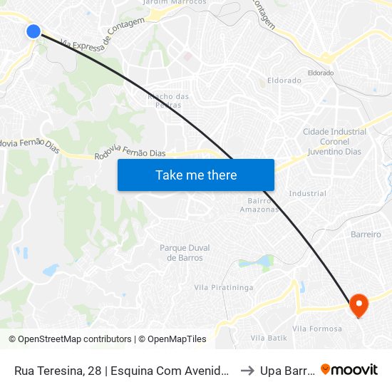Rua Teresina, 28 | Esquina Com Avenida Nova York to Upa Barreiro map