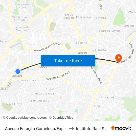 Acesso Estação Gameleira/Expominas to Instituto Raul Soares map