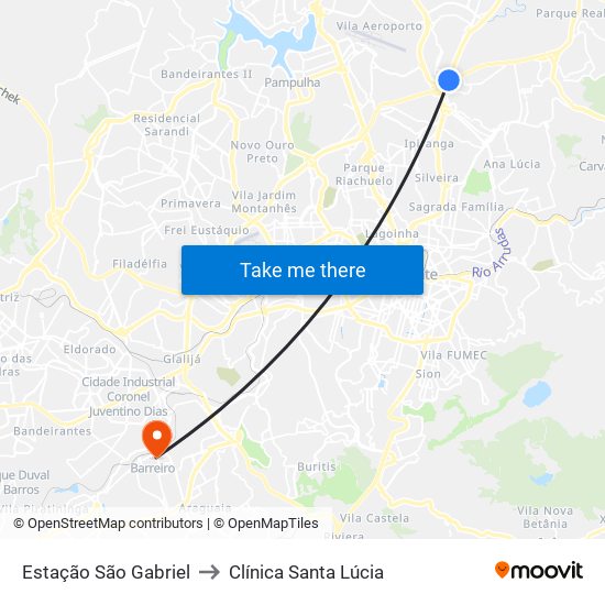 Estação São Gabriel to Clínica Santa Lúcia map