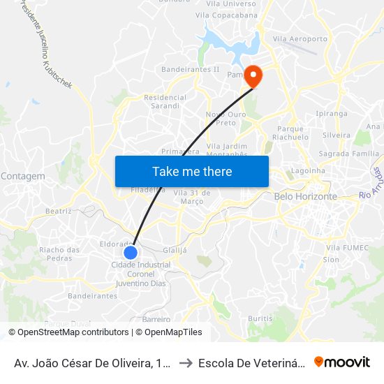 Av. João César De Oliveira, 180 to Escola De Veterinária map