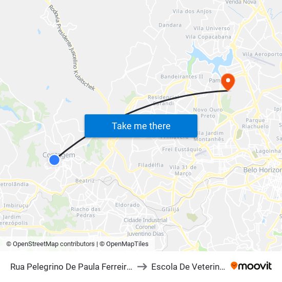 Rua Pelegrino De Paula Ferreira, 67 to Escola De Veterinária map