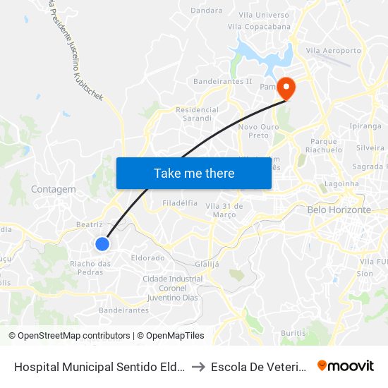 Hospital Municipal Sentido Eldorado to Escola De Veterinária map