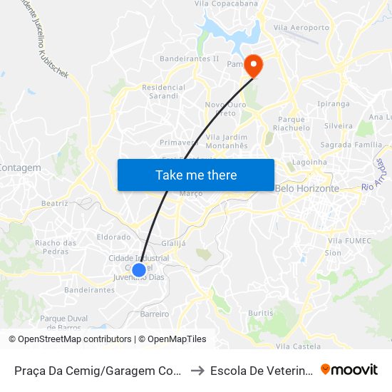 Praça Da Cemig/Garagem Cometa to Escola De Veterinária map