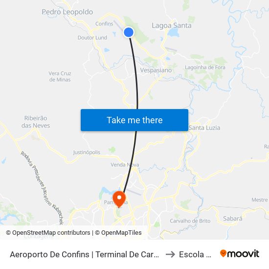 Aeroporto De Confins | Terminal De Cargas - Sentido Pedro Leopoldo/Cidade De Confins to Escola De Veterinária map