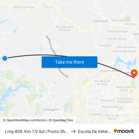 Lmg-808, Km 7,9 Sul | Posto Shell Retiro to Escola De Veterinária map