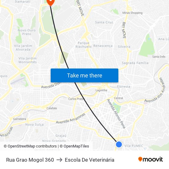 Rua Grao Mogol 360 to Escola De Veterinária map