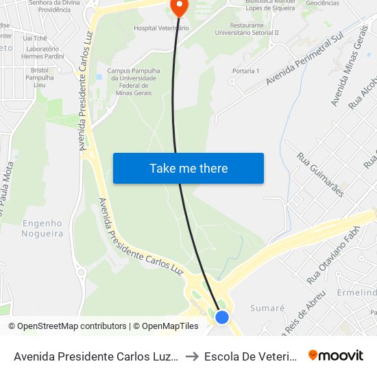 Avenida Presidente Carlos Luz 3003 to Escola De Veterinária map