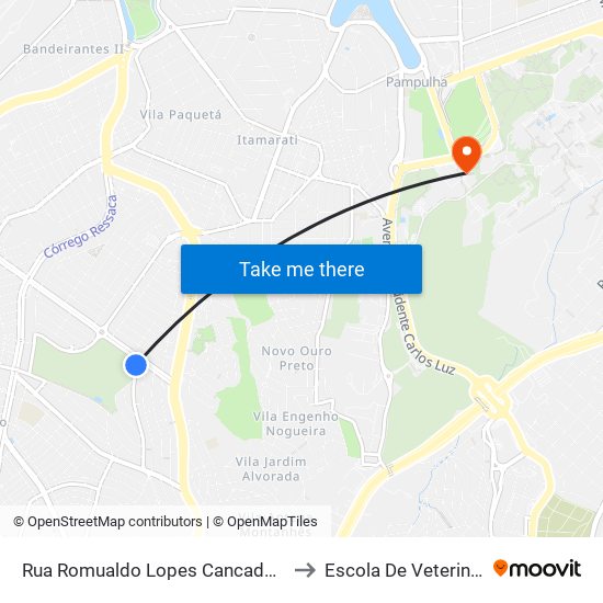 Rua Romualdo Lopes Cancado 819 to Escola De Veterinária map