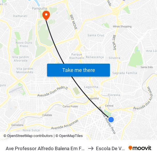 Ave Professor Alfredo Balena Em Frente Ao Numero 595 to Escola De Veterinária map