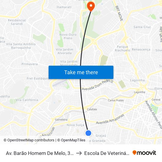 Av. Barão Homem De Melo, 329 to Escola De Veterinária map