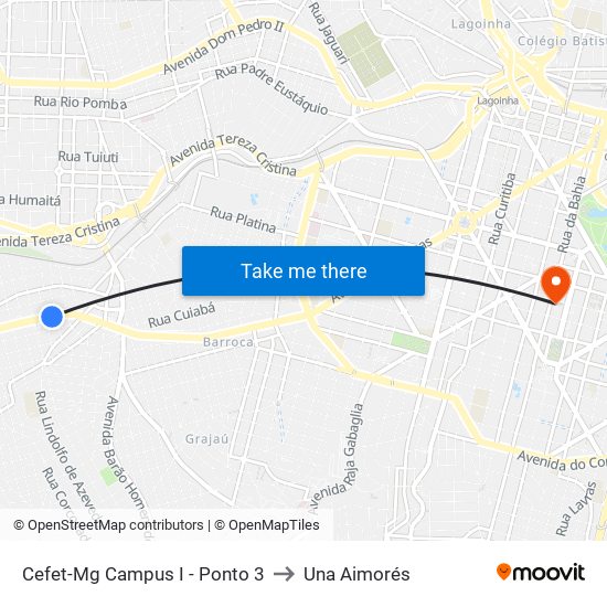 Cefet-Mg Campus I - Ponto 3 to Una Aimorés map
