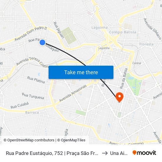 Rua Padre Eustáquio, 752 | Praça São Francisco Das Chagas to Una Aimorés map