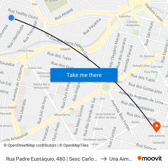 Rua Padre Eustáquio, 480 | Sesc Carlos Prates to Una Aimorés map