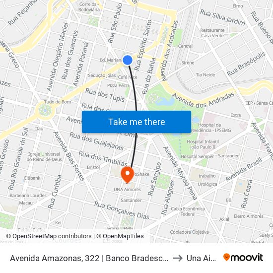 Avenida Amazonas, 322 | Banco Bradesco Antes Da Praça Sete to Una Aimorés map