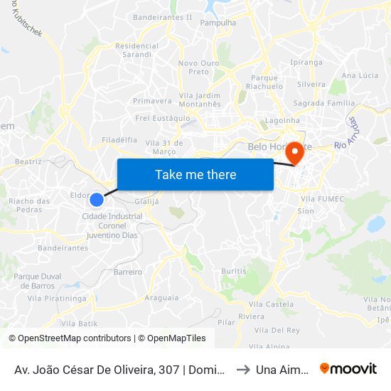 Av. João César De Oliveira, 307 | Domino's Pizza to Una Aimorés map