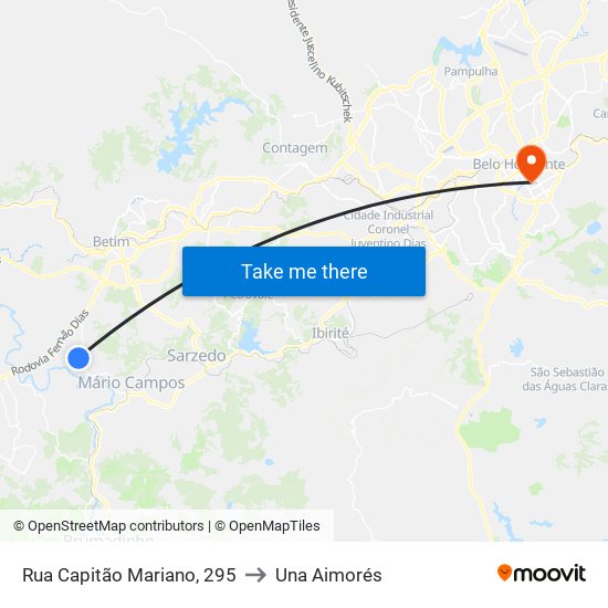 Rua Capitão Mariano, 295 to Una Aimorés map