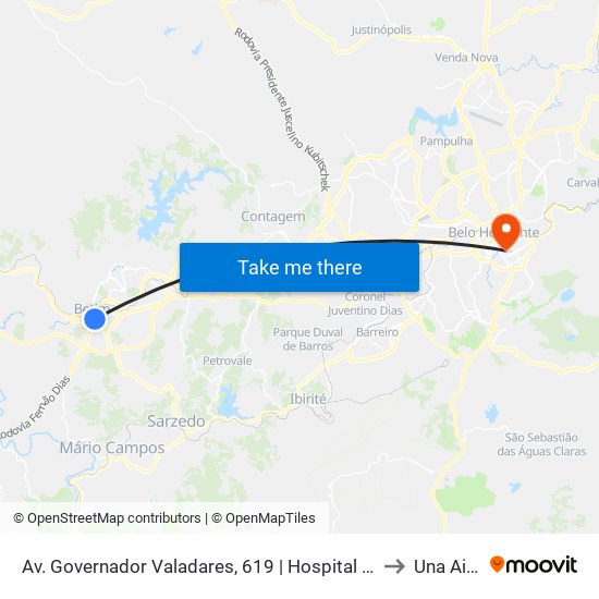 Av. Governador Valadares, 619 | Hospital Da Unimed Sentido Centro to Una Aimorés map