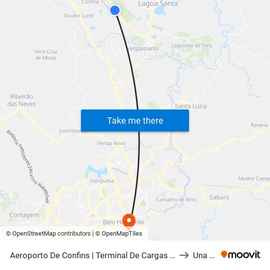 Aeroporto De Confins | Terminal De Cargas - Sentido Pedro Leopoldo/Cidade De Confins to Una Aimorés map