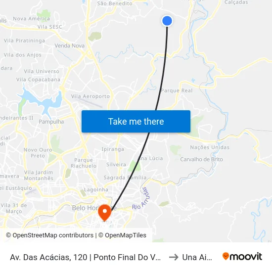 Av. Das Acácias, 120 | Ponto Final Do Vale Das Acácias to Una Aimorés map