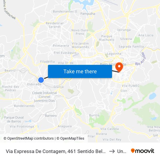 Via Expressa De Contagem, 461 Sentido Belo Horizonte | Acesso A Estação Eldorado (Passarela Do Água Branca) to Una Aimorés map
