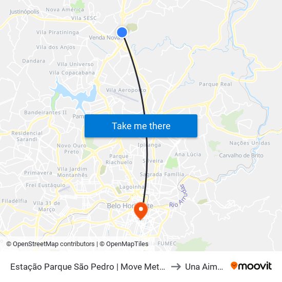 Estação Parque São Pedro | Move Metropolitano to Una Aimorés map