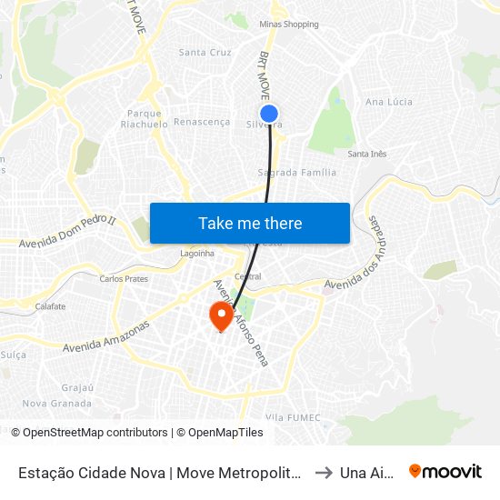 Estação Cidade Nova | Move Metropolitano - Sentido Centro to Una Aimorés map