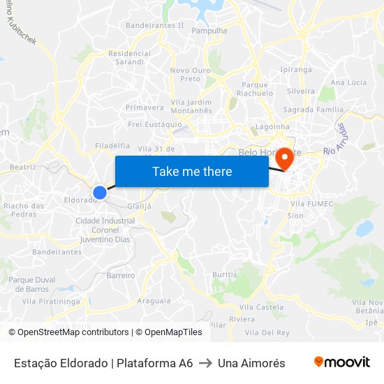 Estação Eldorado | Plataforma A6 to Una Aimorés map