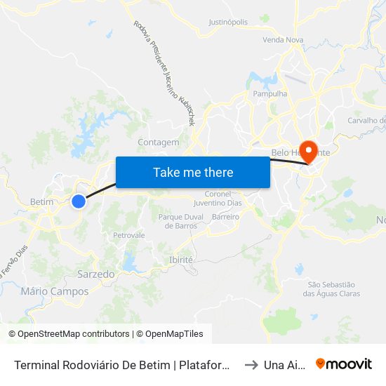 Terminal Rodoviário De Betim | Plataforma A1 - Sentido Centro to Una Aimorés map