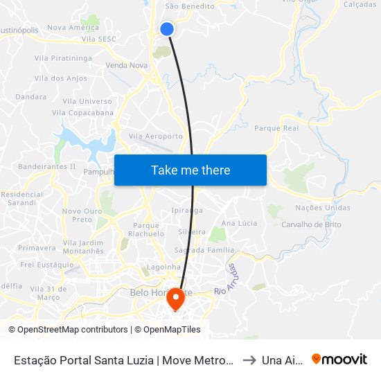 Estação Portal Santa Luzia | Move Metropolitano - Sentido Centro to Una Aimorés map