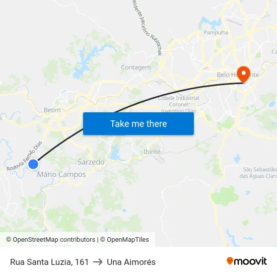Rua Santa Luzia, 161 to Una Aimorés map