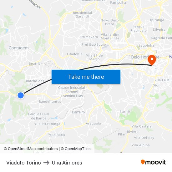 Viaduto Torino to Una Aimorés map